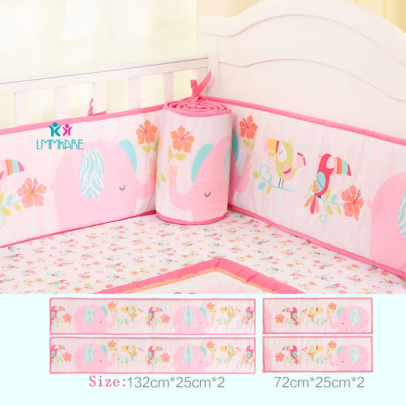 Детские кроватки бампер Комплект постельного белья с рюшами бамперы съемный крыло мультфильм Животные подушки безопасности для новорожденных Детское постельное белье