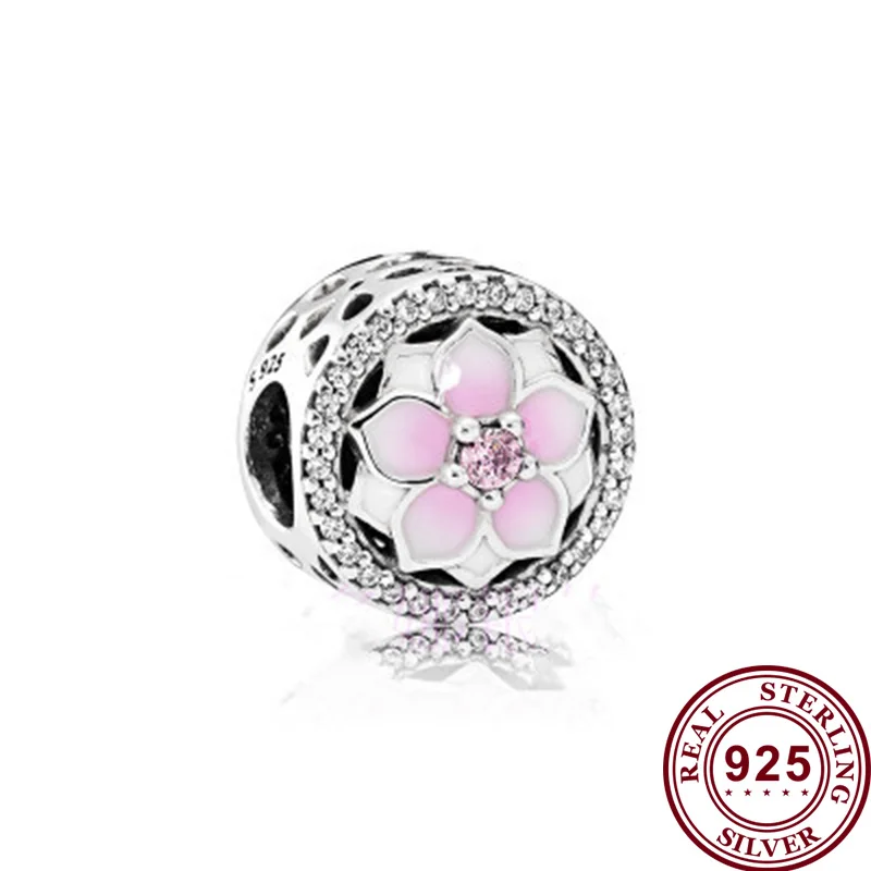 

Original 925 Sterling Silver Bead New Pink Ten Mile Peach Blossom Beads Fit Pandora Women Bracelet & Necklace Diy Jewelry