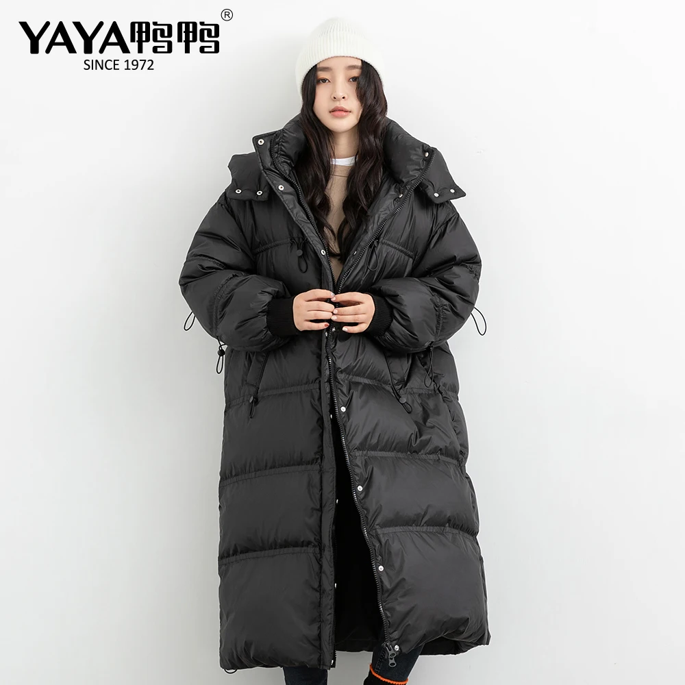 Женский зимний пуховик с капюшоном YAYA удлиненный широкой талией и