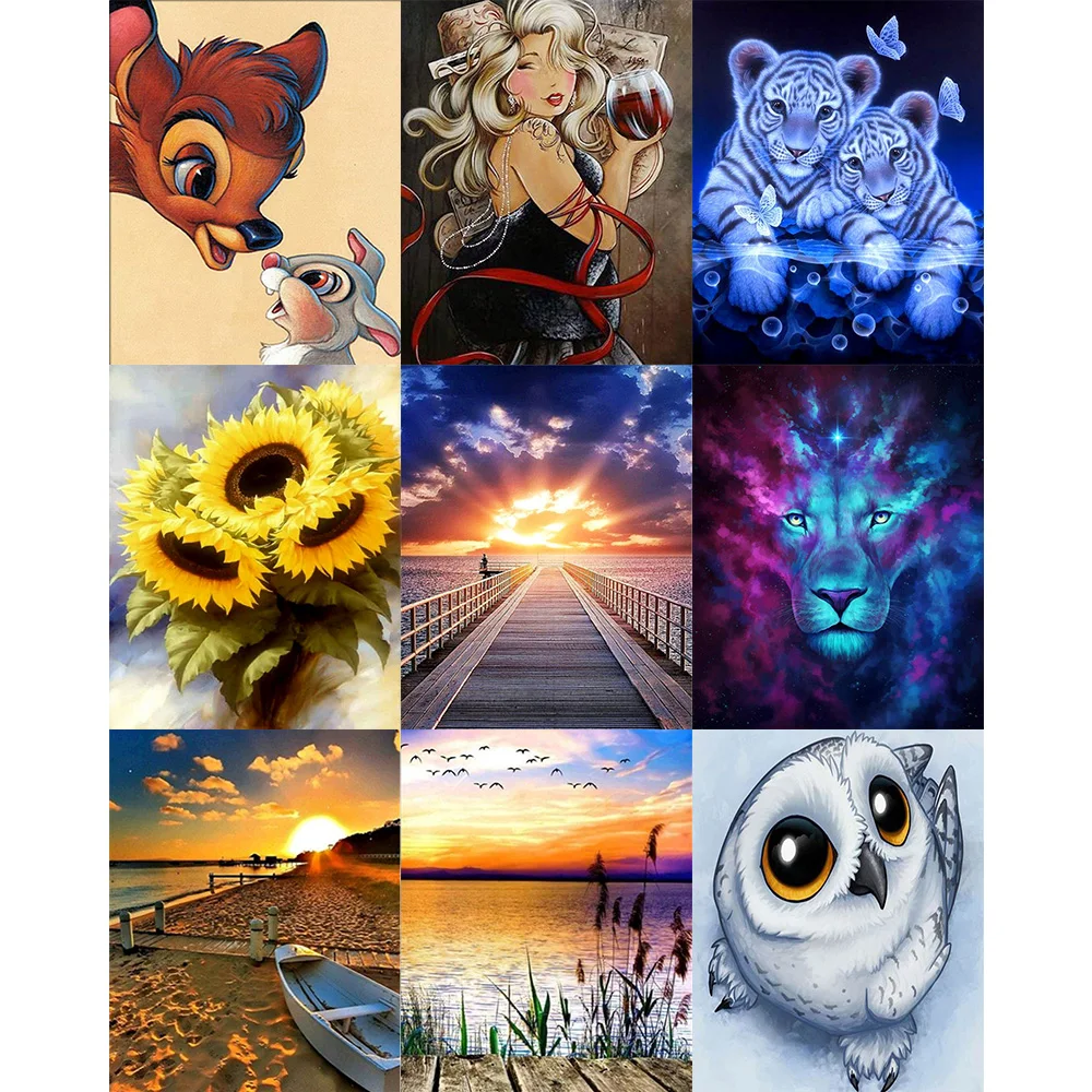 Алмазная 5D Вышивка сделай сам картина с круглыми стразами мультяшными животными