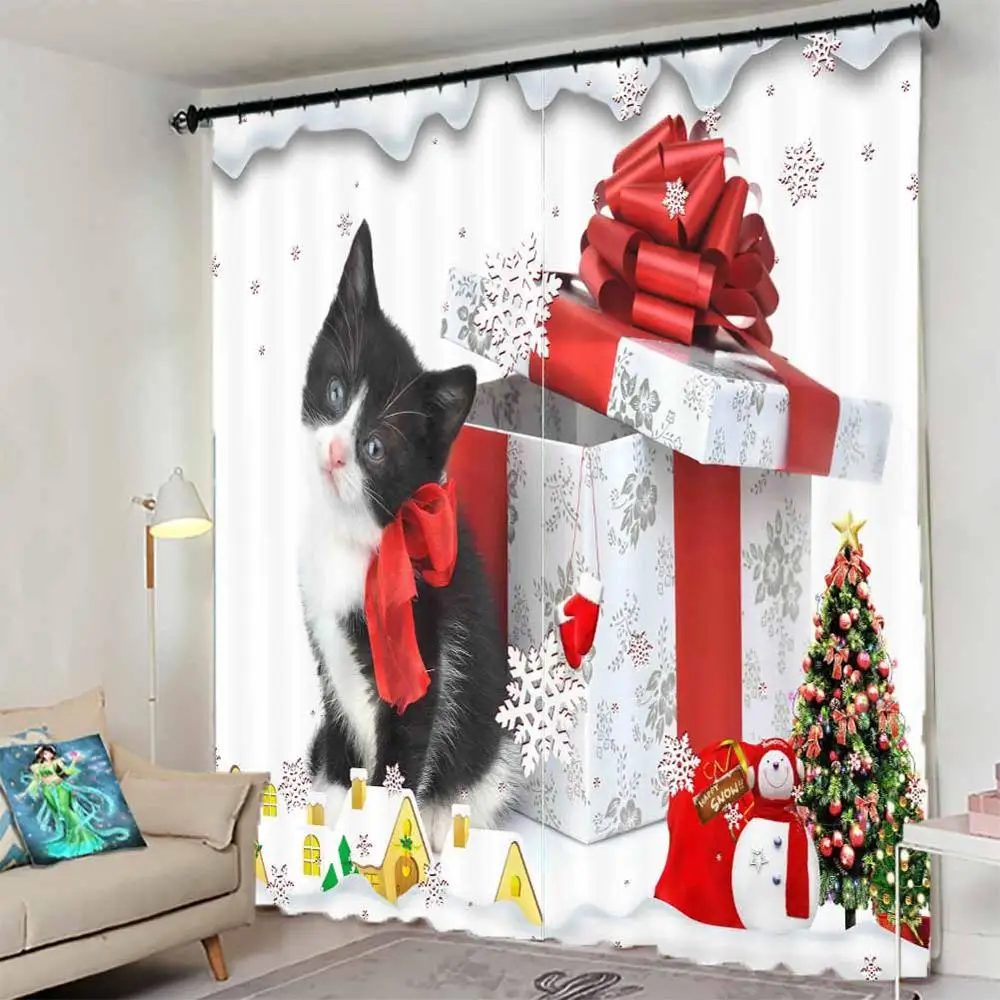 Занавески на окна с принтом заказ рождественские прозрачные 3D занавески для