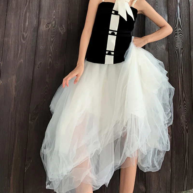 LANMREM одноцветная неровная многослойная сетчатая элегантная свободная Женская