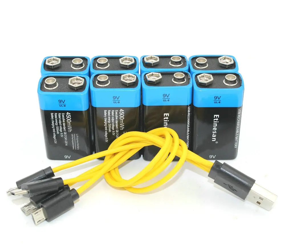 8pcs with cable Etinesan 4500mWh USB Перезаряжаемые 9В литий-полимерный аккумулятор Батарея для RC Аксессуары для видео-квадрокоптеров и т. д - Цвет: 8pcs with cable