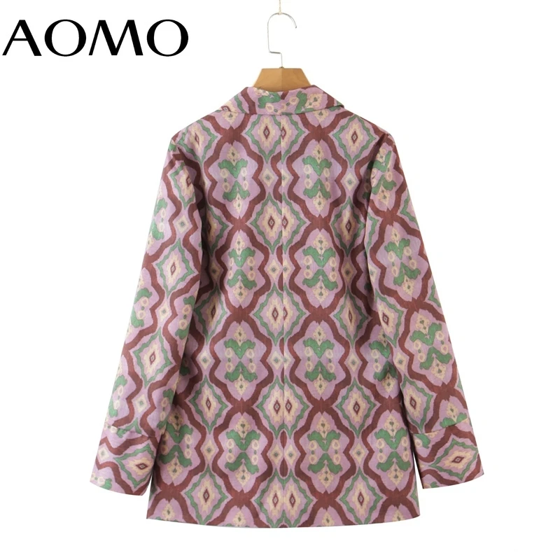 

AOMO Women Flowers Print Blazer Coat Vintage Notched Collar Pocket 2021 Fashion Female Casual Chic Tops SL370A