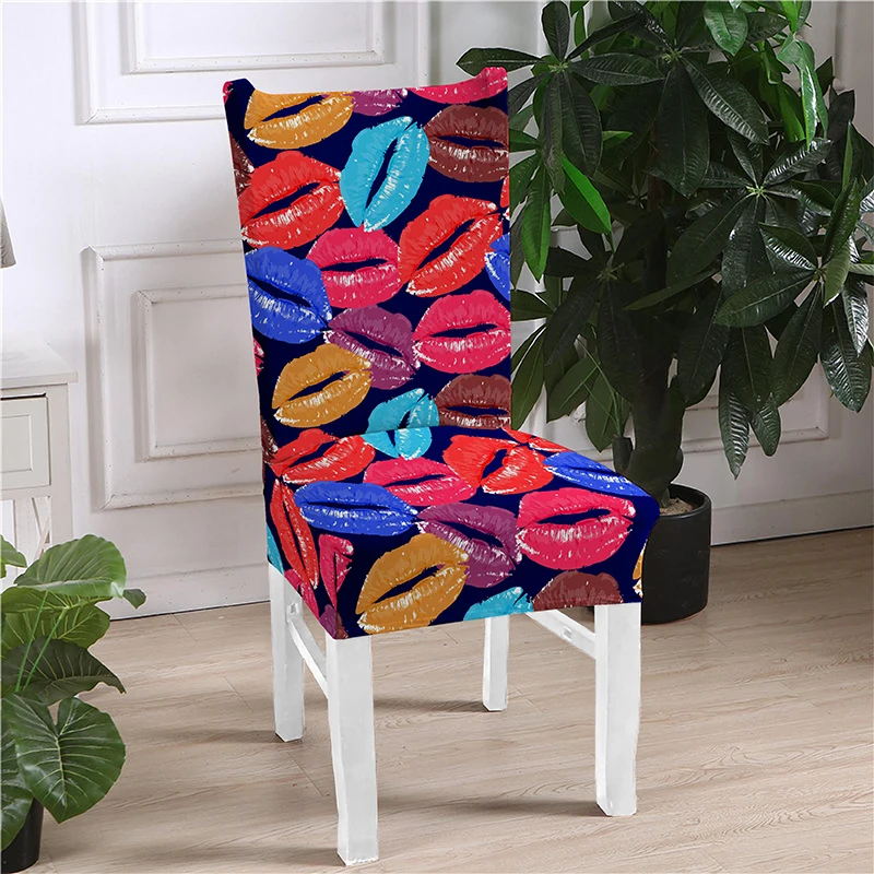 Съемные чехлы на стулья с цветным рисунком губ эластичные современные чехол для