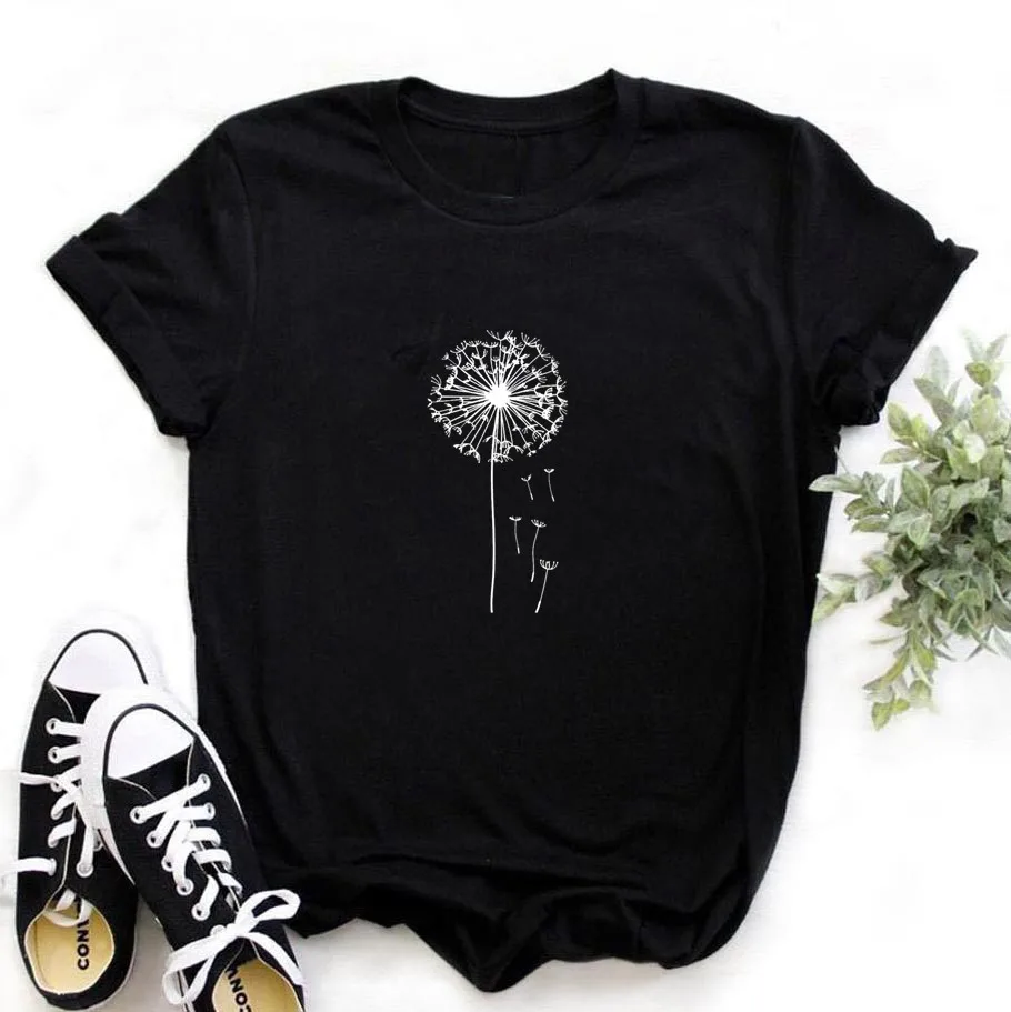 

Women's T-shirt Wildflower Dandelion Print Women's Skull Tshirt Cotton Casual Funny T Shirt Gift Jacket for Lady Yong Girl Tee