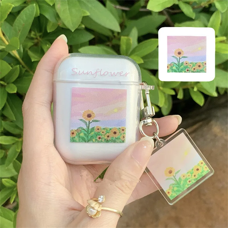 

Симпатичные чехлы из ТПУ с подсолнухами для наушников Apple Airpods 1 2 Pro, Bluetooth-гарнитура с брелоком для Air Pods Pro, чехол