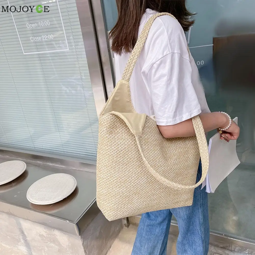 

Fashion Women Straw Weave Shoulder Underarm Bag Ladies Vintage Summer Vacation Beach Large Capacity Tote Handbag