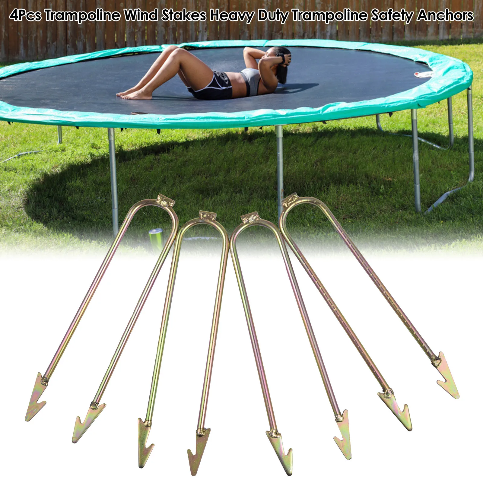 

4pcs Trampoline Accessories Wind Stakes Galvanized steel Wind Pile Trampoline Foot Fixator Heavy Duty Trampoline Safety Anchors
