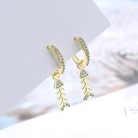 trendy latin drop earrings for women shiny micro zircon stone mini huggie fish bones pendant dangle earring piercing jewelry