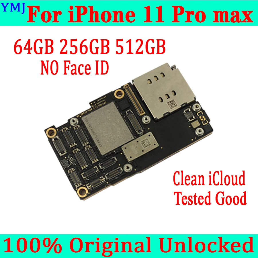 

64GB 256GB For iPhone 11 Pro Max Motherboard With Without Face ID iCloud Unlocked Mainboard 100% Tested Good Working Original MB