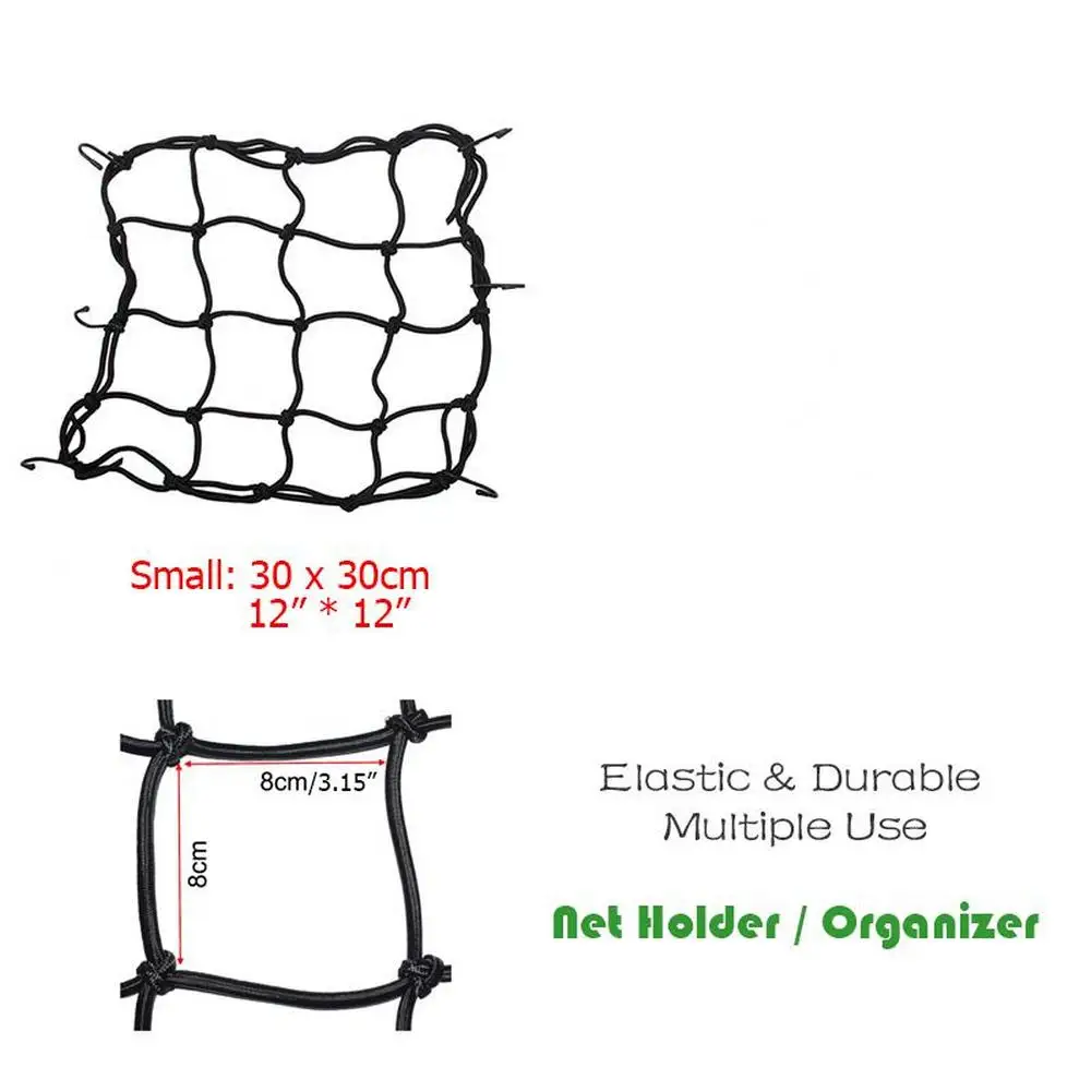 

30*30 40*40cm Heavy-Duty super-stretchy Motorcycle Luggage Net Helmet Holder Tank Mesh ATV Bike Cargo Bungee 6 Adjustable Hooks