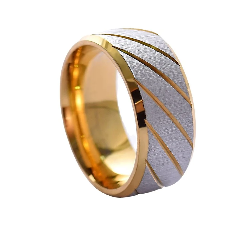 

European and American fashion simple stainless steel ring inner arc double beveled edge batch flower twill horizontal sand