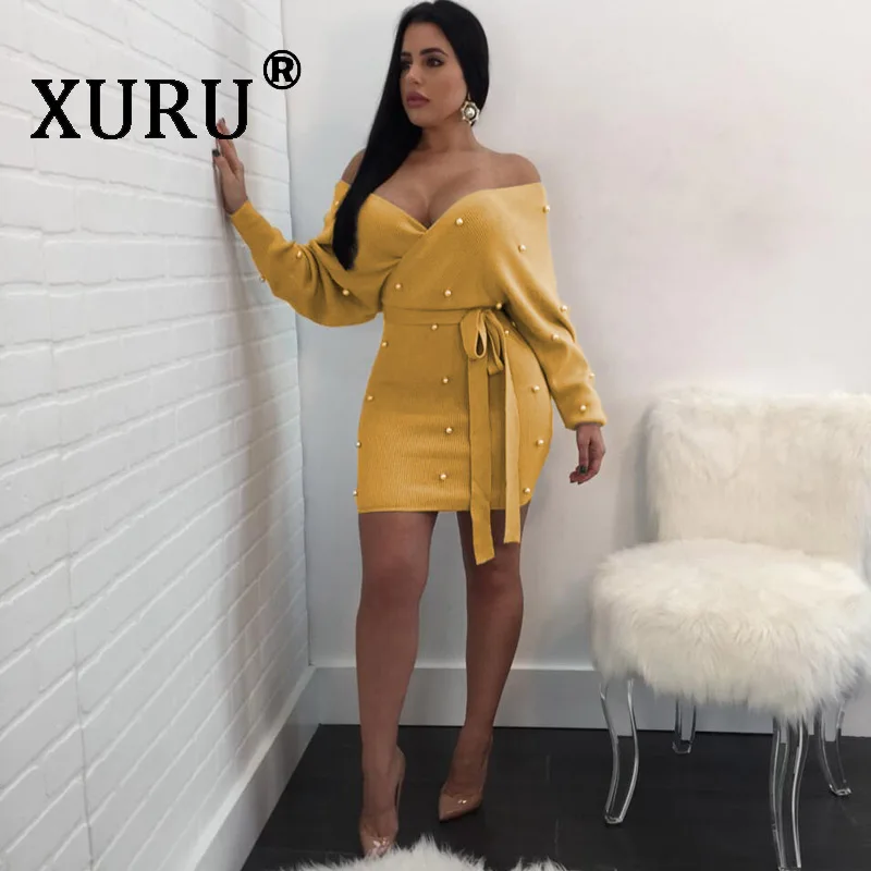 Новое Осеннее женское пикантное платье xуру с длинным рукавом и сумочкой
