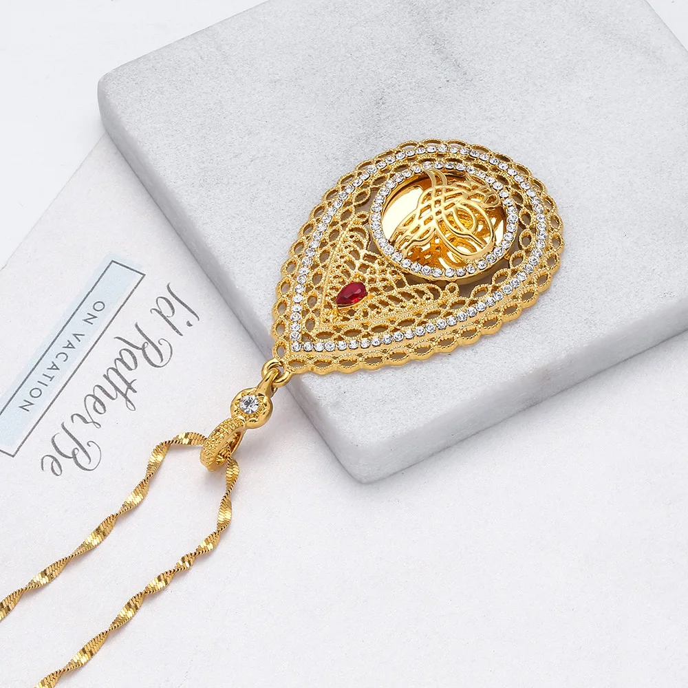 Красный с украшением в виде кристаллов Аллах кулон и ожерелья для женщин Ближний