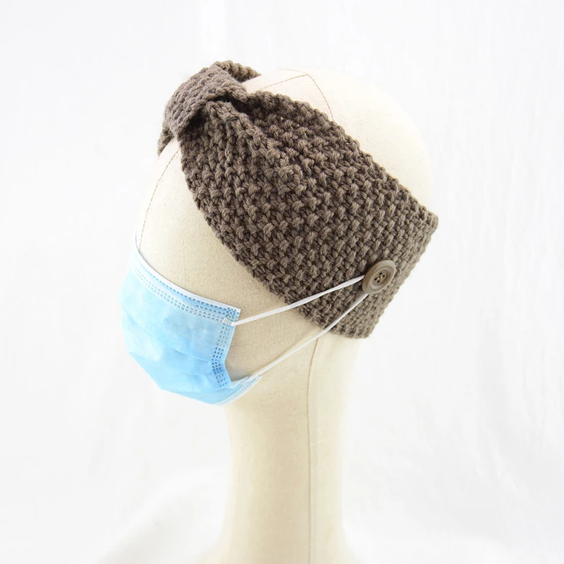 

Handmade With Button Hair Accessories Bow Crochet Head Wrap Women Headband Elastic Hair Band Knitted Wool Headbands Headdress