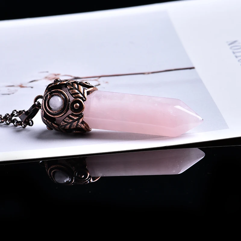 Rose Quartz 1 шт., натуральный кристалл, минеральные украшения, винтажный кристалл, указывающий магический ремонт, магическое гадание, Йога, амулет, энергетический кулон, сделай сам, подарок - Цвет: Rose Quartz
