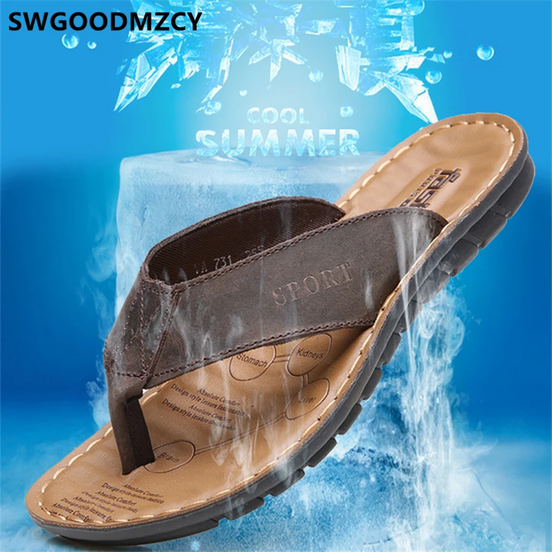 Мужские шлепанцы кожаные для улицы спортивная обувь Мужская Летняя пляжные