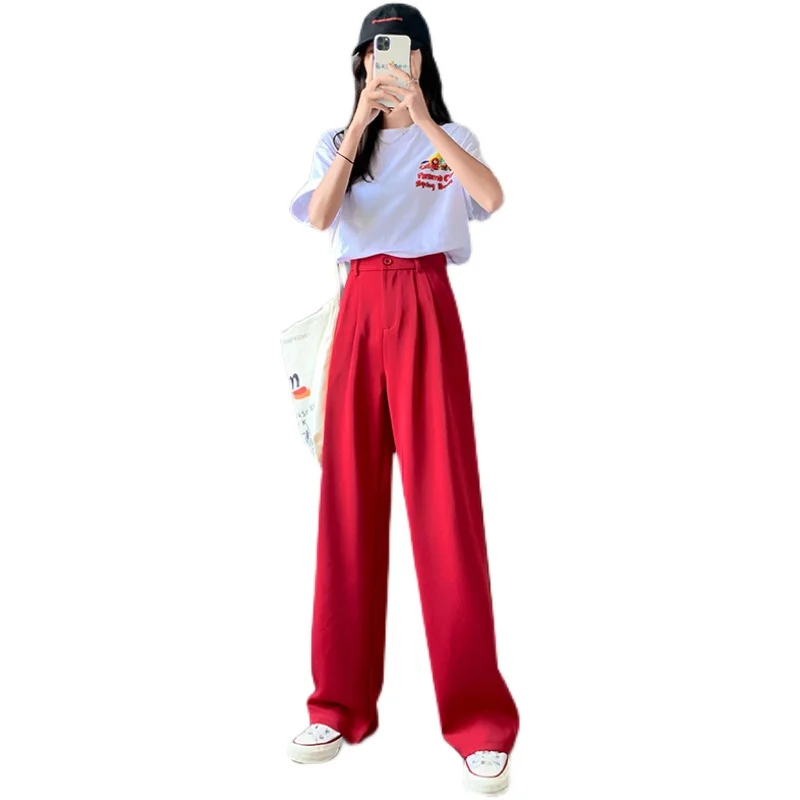 

Fashion women's suit pants 2021 summer wide-leg pants drape ice silk thin section high-waist trousers show high