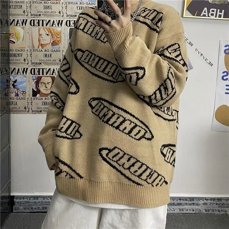 

Vintage Loose Pullover Sweater Women Long Sleeve Letter Jacquard Knit Tops Jumpers Korean Fashion New Streetwear
