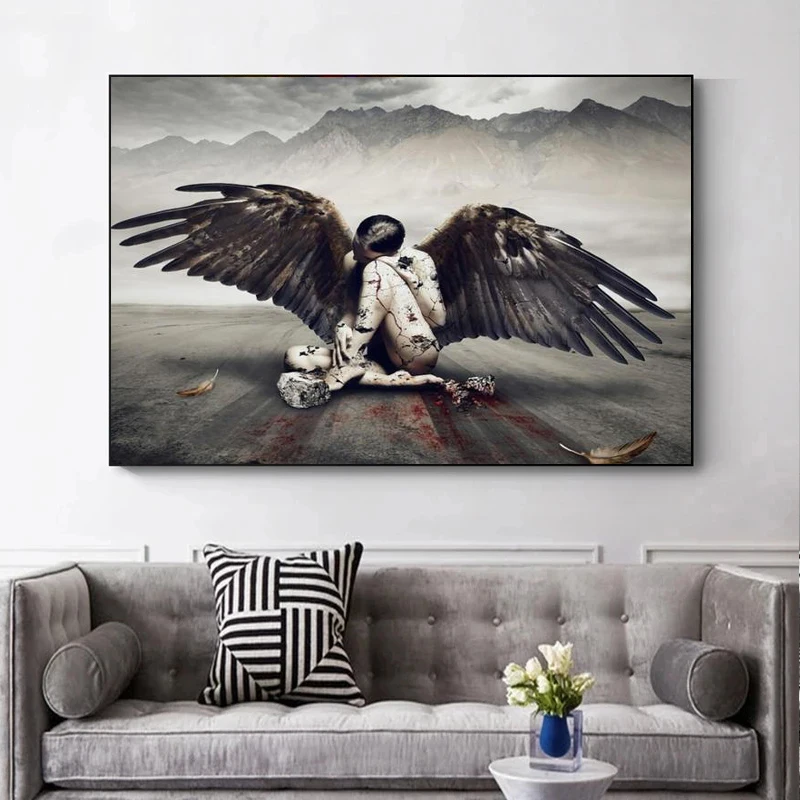 Девушка с крыльями орла холст Художественная печать раненый постер ангелом