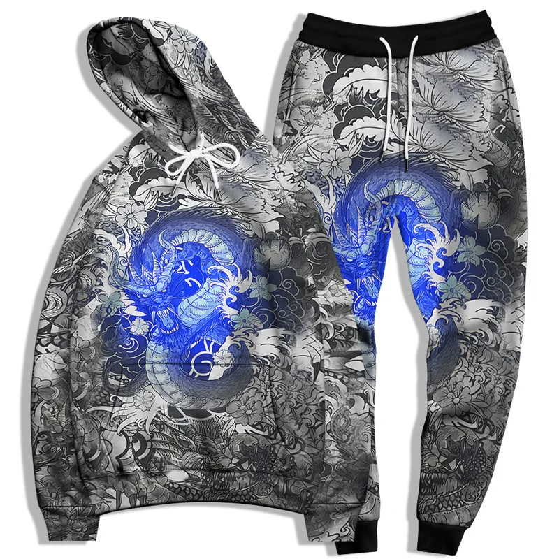 

3D Dragon pattern Print Long Sleeve Big Size Men Hoodie Sweatshirt Suit Unisex Sportwear Hip Hop Streetwear