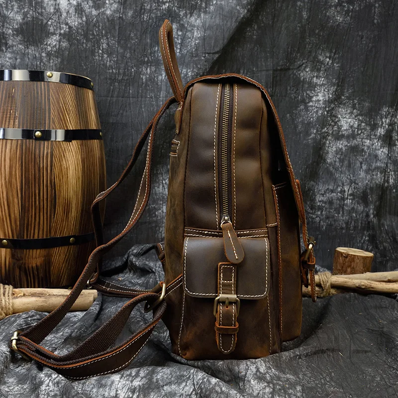 Большой Вместительный мужской рюкзак Crazy Horse кожаный для ноутбука 14 дюймов из