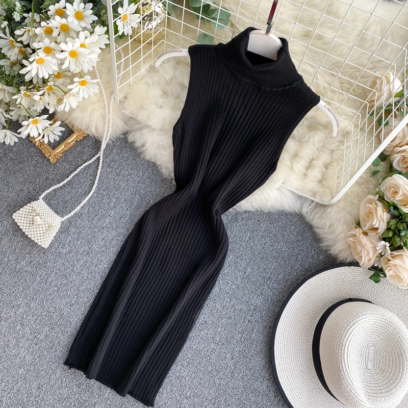 Женское облегающее мини-платье без рукавов с высоким воротом Vestido новое