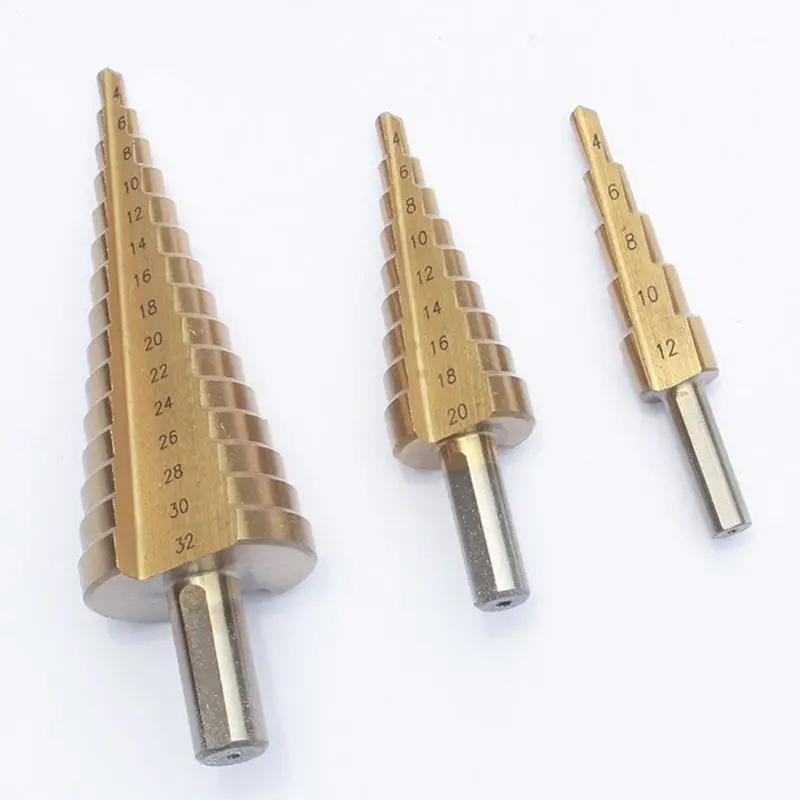 

HSS Step Drills Bit Tool Set Triangle Handle Metal Drill Bit Cutter 4-12/20/32mm