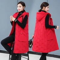 down cotton vest womens autumn winter jacket plus size loose mid length waistcoat fashion hooded casual sleeveless parka y776