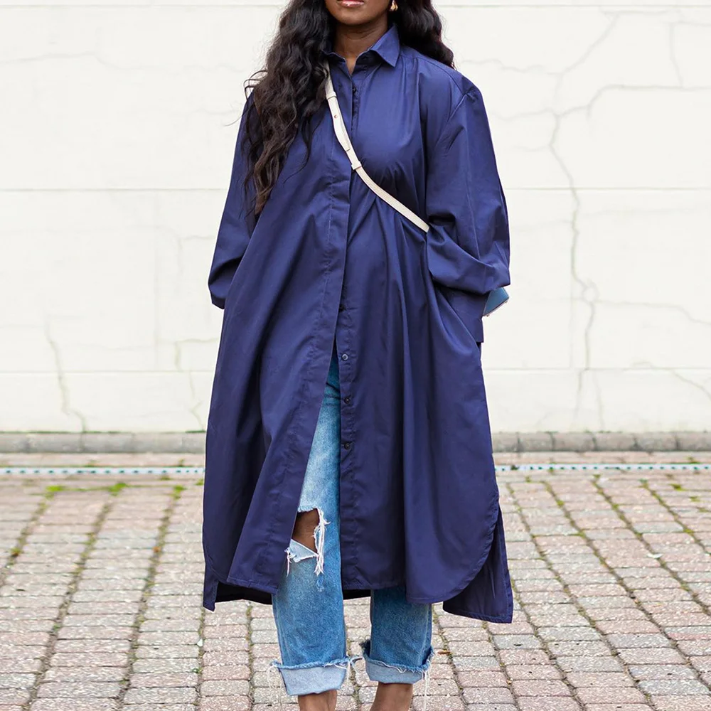 

Autumn Long Shirt Women Casual Streetwear Oversized Long Sleeve Top Fashion Blue Loose Female Spring Fall Clothing Button Up