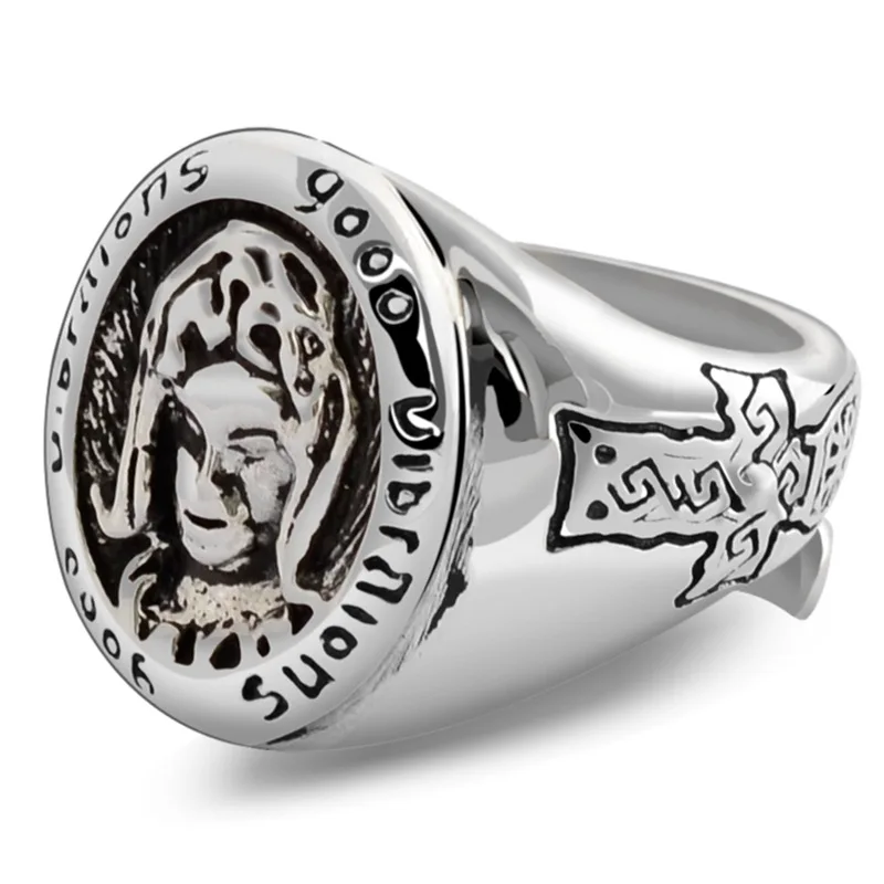 Гарантированное 925 пробы Серебряное Девы Марии кольца для мужчин и женщин крест