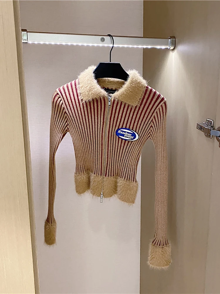 

Blue knitted cardigan women's top fall 2020 new style wear versatile foreign style short splicing sweater coat