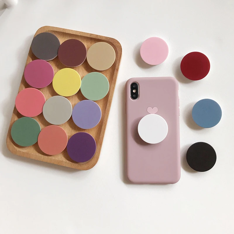 new 2021 plain solid color round phone grip holder ring support telephone griptok for all iphone mount socket expanding stand free global shipping