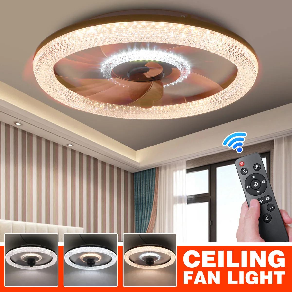 

Современный хрустальный потолочный вентилятор с светильник ционным управлением, 48 см, светодиодная лампа для вентиляции, украшение для гос...