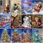 Алмазная живопись, полноразмернаякруглая вышивка с Санта-Клаусом, алмазная 5D мозаика сделай сам, зимний снеговик, картина Стразы, домашний декор