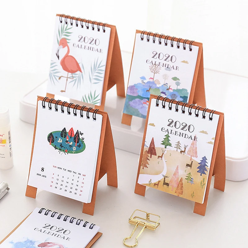 2020 свежий мультяшный мини Фламинго Настольный бумажный календарь ручной рисунок