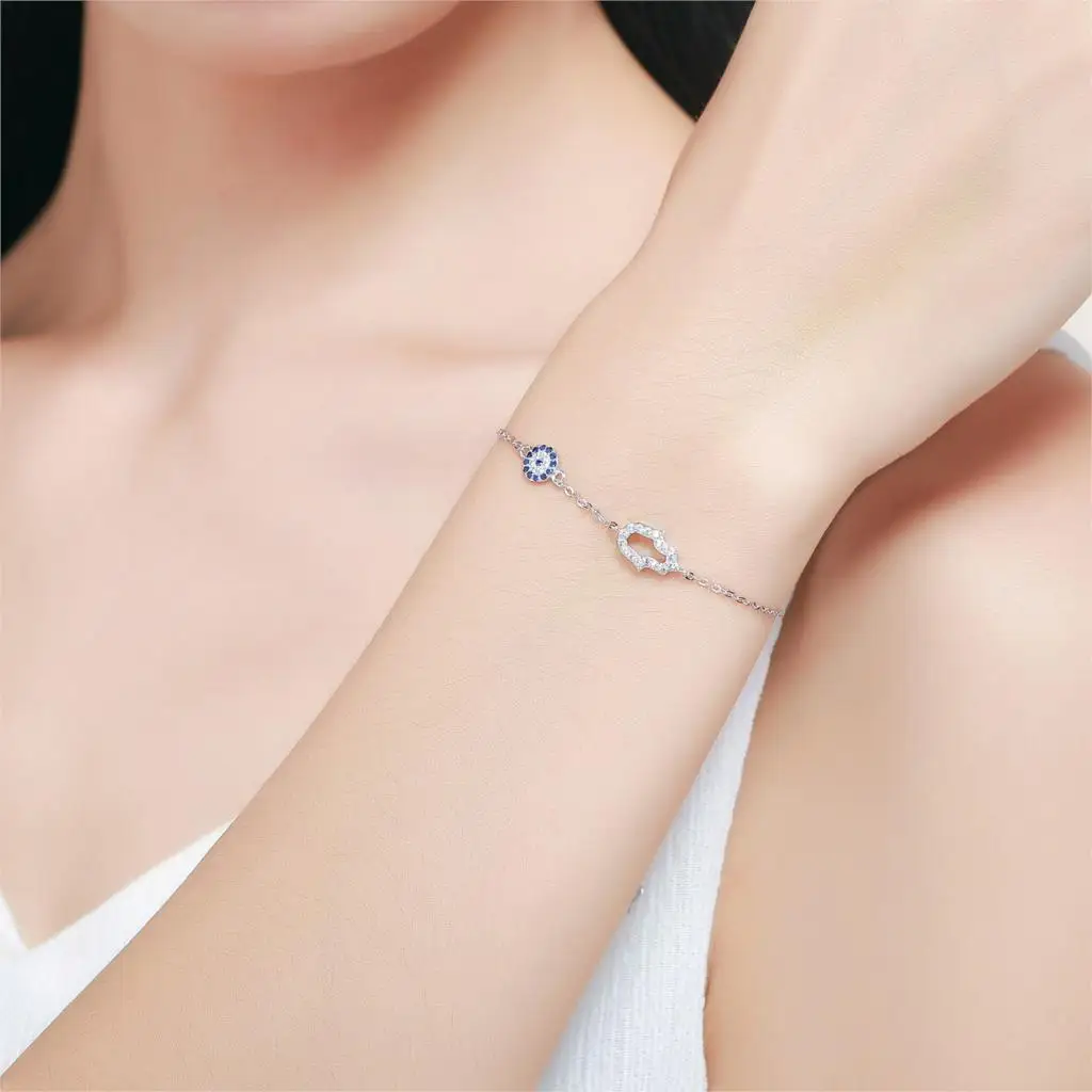 Женские браслеты TONGZHE с изображением сглаза на удачу серебро 925 пробы браслет