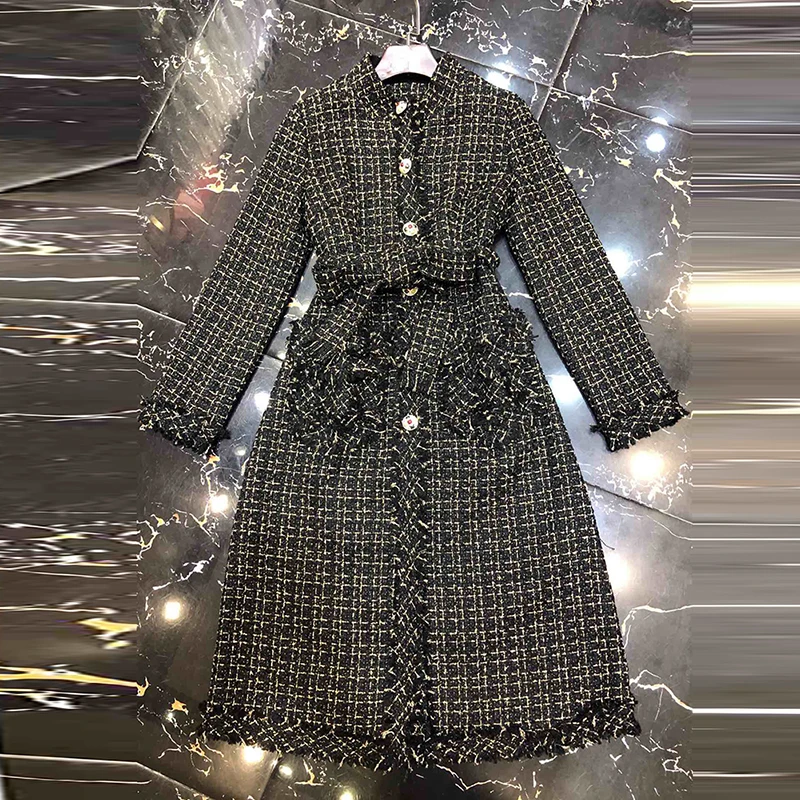 Высокое качество новинка 2019 дизайнерское пальто женское в клетку с бахромой