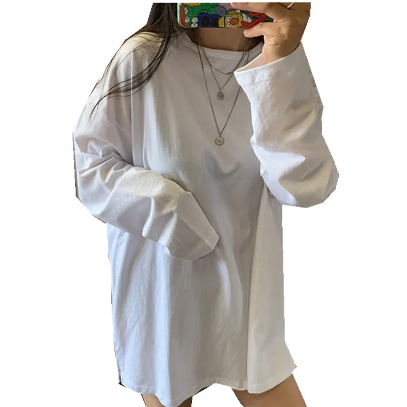 

Spring & Autumn New Women Pullover Solid Color Loose Simple Long Sleeve T-Shirt Bottoming Top