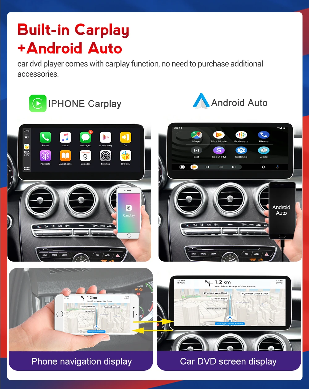 

Mekede 8GB 128GB Car Multimedia Player GPS Navigation For Mercedes Benz C Class W204 2011-2013 NTG 4.5 Carplay WIFI 4G LTE