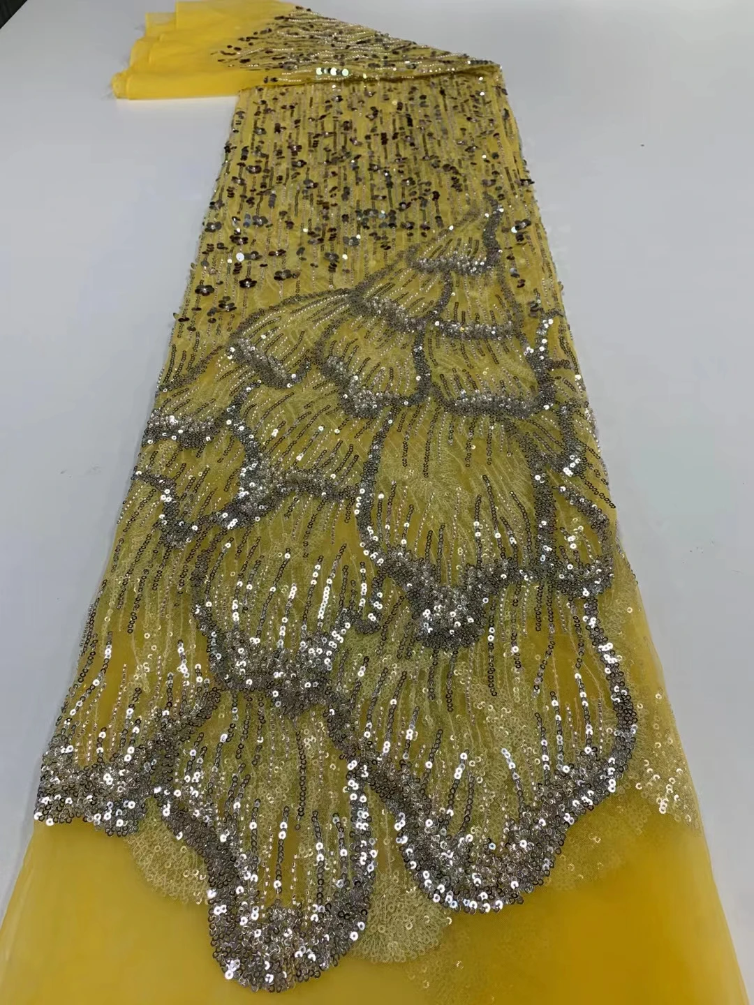 

beautiful beads tube design 5yards african net tulle lace fabric with sequins good quality mesh lace for wedding dress ZX6252