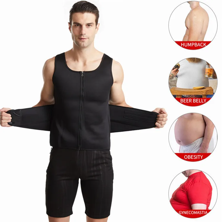 Men's Body Shaper Waist Trainer Zipper for Sauna Vest Fat Burn Fitness Adjustable Workout Sweat Corset Top for Weight Loss