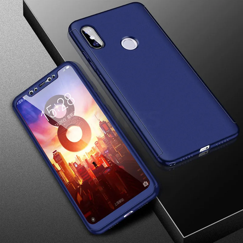 Blue 360 полный защитный чехол для Xiaomi mi 9 8 SE 5X A1 6X A2 Lite mi x 2 Max 2 3 Red mi 6a Note 8 iPhone 7 6 Plus 5 iPad Pro Жесткий Чехол закаленное Стекло - Цвет: Blue