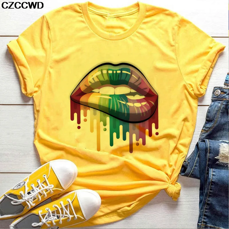 Футболка женская с принтом губ и леопарда базовый топ круглым вырезом помадой