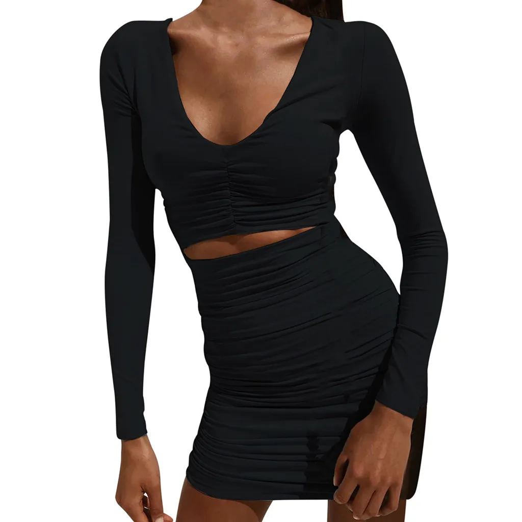 Женское осеннее однотонное сексуальное облегающее плиссированное платье с