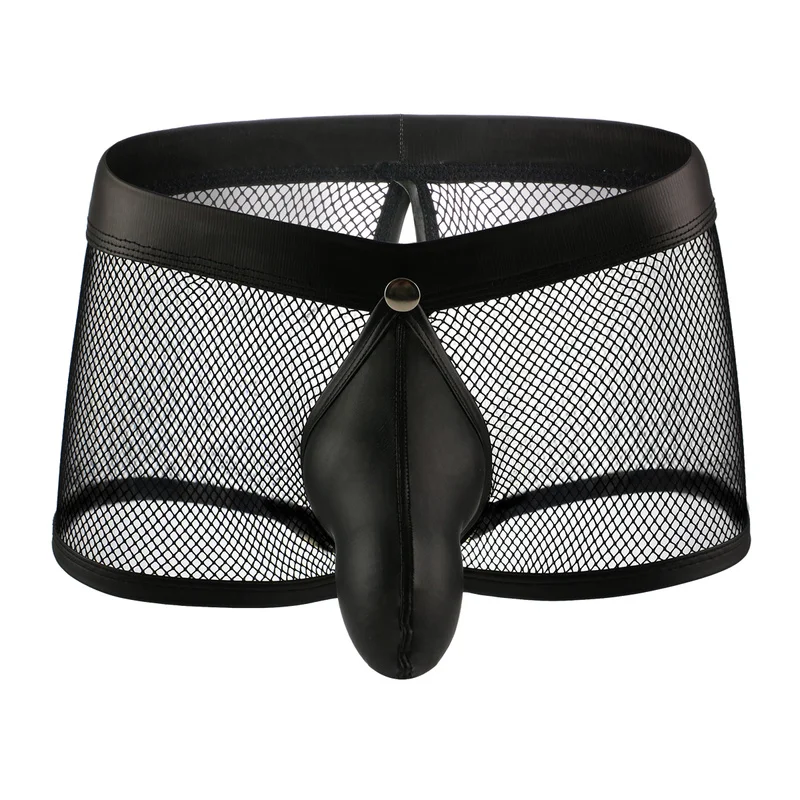 Трусы боксеры мужские сетчатые пикантное нижнее белье с мешочком для выпуклости
