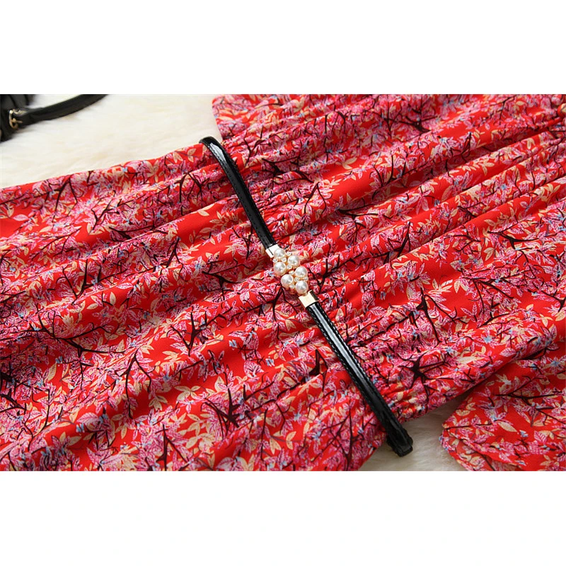 

Summer Style Fashion Bohemian Women Clothing 2020 New Elegant Lady Off The Shoulder Vintage Print Midi Chiffon Dresses