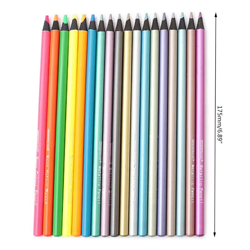 

12Pcs Metallic Non-Toxic Colored Pencils+6 Fluorescent Color Pencils for Drawing 24BB