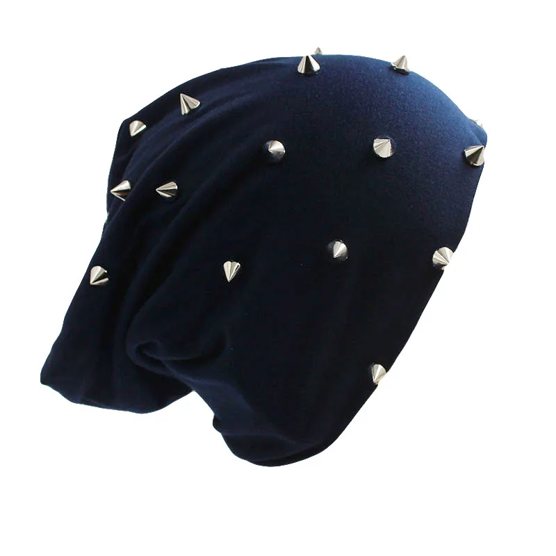 Новая мода хип-хоп осенние мужские шапочки Skullies заклепки Повседневная теплая шапка брендовые Серебристые красивые шапки капот распродажа